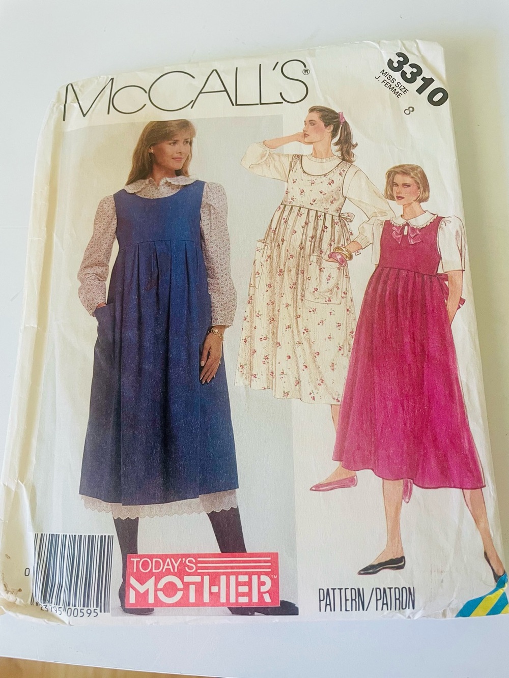 McCall Pattern Maternity Jumper Dress 3310 size 8  Uncut Vintage 1980’s